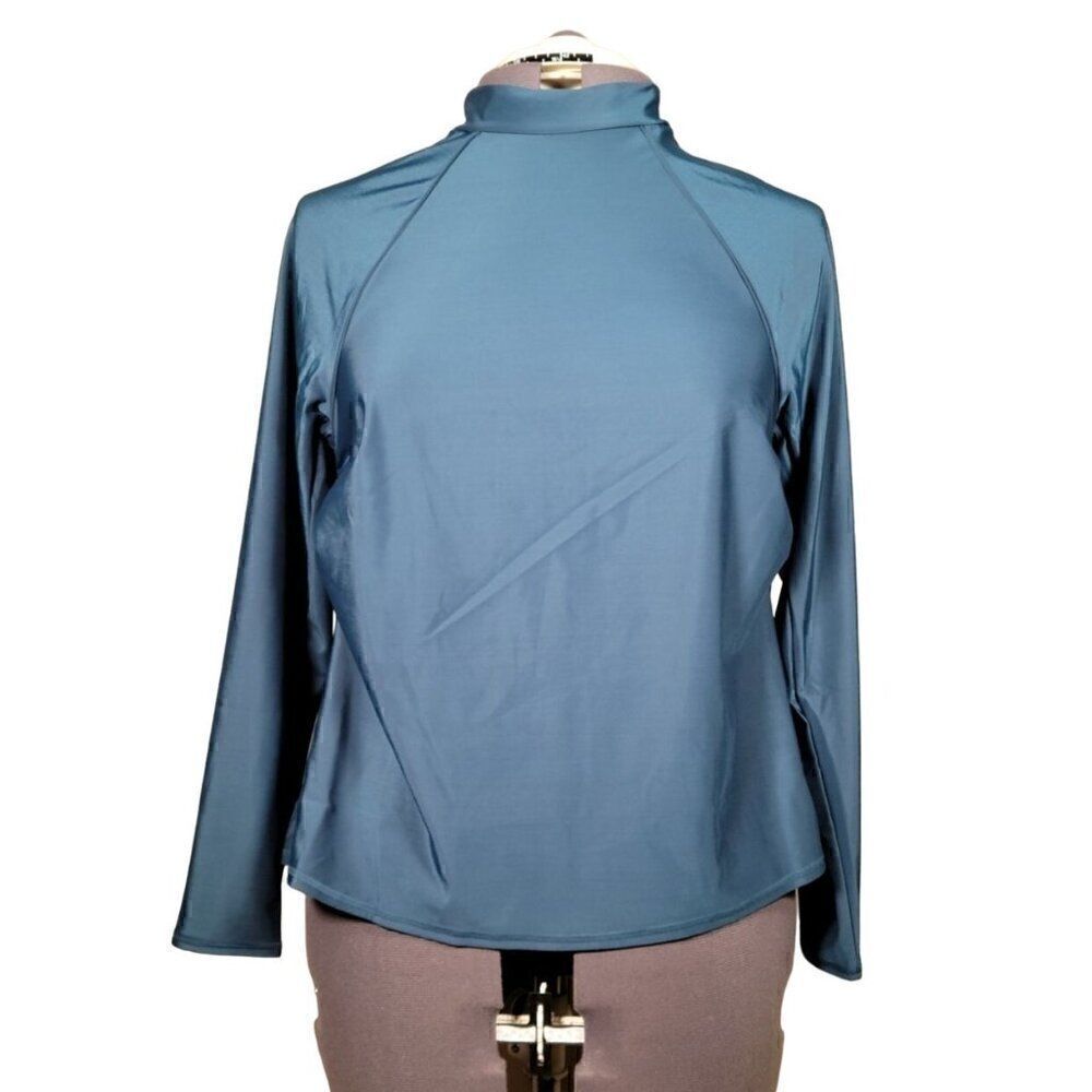 All in Motion Women's Long Sleeve Mock Neck Teal Rash Guard Sz 14W
